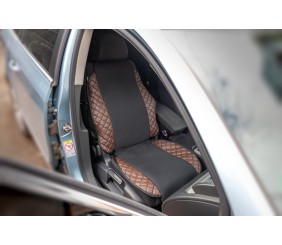 Накидка на сидіння ECO і тканина (1 шт, Коричневий з чорною ниткою-2026 тканина)