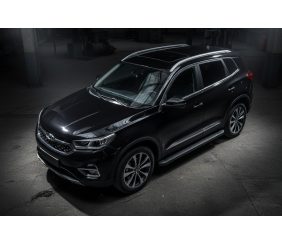 Бокові пороги Allmond Black (2 шт., алюміній) для Chery Tiggo 7 2020- рр