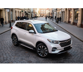 Бокові пороги Allmond Grey (2 шт., алюміній) для Chery Tiggo 7 2020- рр