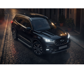 Бокові пороги Allmond Black (2 шт., алюміній) для Chery Tiggo 8 2017- рр