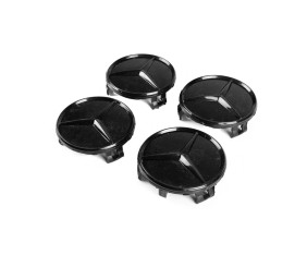 Ковпачки на диски 71/74 мм без кільця (4 шт, чорний глянець) для Mercedes-Benz