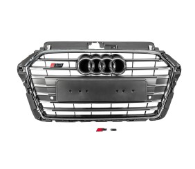 Передня решітка S-style (2016-2020, сіра з хромом) для Ауди A3 рр