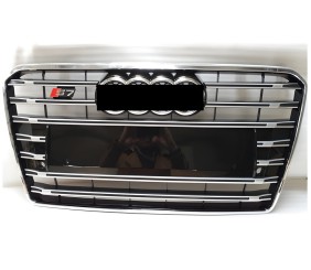 Передня решітка S-Style з написом Quattro (2015-2018, чорна з хромом) для Ауди A7 рр