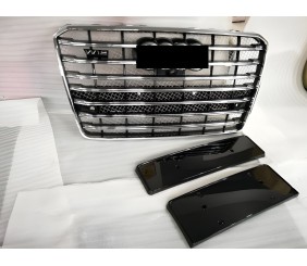 Передня решітка (2014-2018, чорна з хромо) для Ауди A8 рр