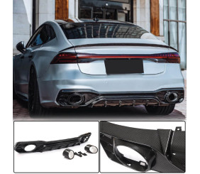 Дифузор заднього бампера з насадками (для S-Line 2018-2022, Сухий карон) для Ауди A7 2018- рр