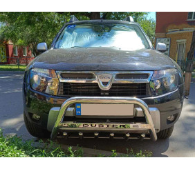 Кенгурятник з написом WT004 (нерж.) для Dacia Duster 2008-2018 рр
