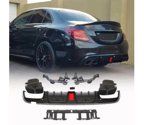 Дифузор заднього бампера з насадками (для SD С43 AMG 2015-2019, Карбон) для Mercedes C-сlass W205 рр