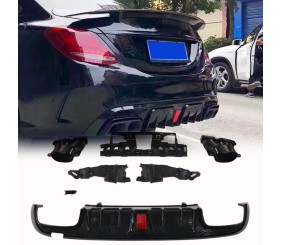 Дифузор заднього бампера з насадками (для SD С43 AMG 2015-2021, Карбон) для Mercedes C-сlass W205 рр