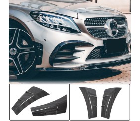 Накладки на передній бампер V2 (для C43 AMG 2019-2021, Карбон) для Mercedes C-сlass W205 рр