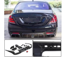 Дифузор заднього бампера з насадками (для S63/S65 AMG 2018-2021, Карбон) для Mercedes S-сlass W222 рр