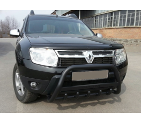 Кенгурятник з написом WT004 Black (нерж.) для Dacia Duster 2008-2018 рр