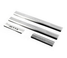 Накладки на внутрішню частину порогу (нерж) 2 шт, (з написом), OmsaLine - Італійська нержавійка для Volkswagen Jetta 2006-2011 рр