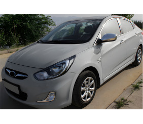 Накладки на дзеркала без вирізу під поворот (2 шт) OmsaLine - Італійська нержавійка для Hyundai Accent 2011-2017 рр