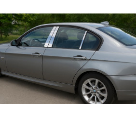 Накладки на дверні стійки (нерж) Carmos - Турецька сталь для BMW 3 серія E90/E91 2005-2011 рр