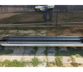 Бокові пороги Maydos V2 (2 шт., алюміній -2026 нерж) для Mitsubishi L200 2006-2015 рр