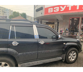 Молдинг дверних стійок (8 шт, нерж) для Toyota Land Cruiser Prado 120 2002-2009 рр