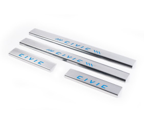 Накладки на пороги сині (Carmos, 4 шт, нерж.) для Honda Civic 1995-2001 рр