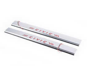 Накладки на пороги червоні (Carmos, 2 шт, нерж.) для Honda Civic 1995-2001 рр