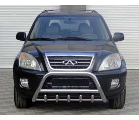 Кенгурятник WT003 (нерж.) d60 з написом для Chery Tiggo 1 2005-2016 рр