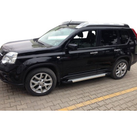 Бокові пороги Allmond Grey (2 шт., алюм.) для Nissan X-trail T31 2007-2014 рр