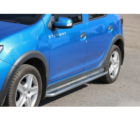 Бокові пороги KB001 (нерж) 60 мм для Renault Sandero 2013-2022 рр