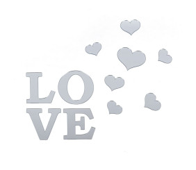Дзеркальний декор акриловий самоклеючий Love срібло,11шт (D) SW-00002495