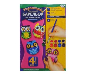 Набір для творчості, розписний гіпсовий барельєф на магнітах, "Сови", РДБ-02-12