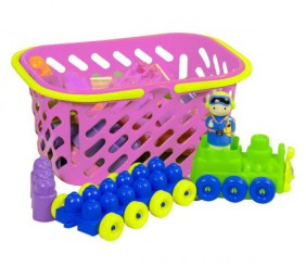 Конструктор з поїздом, 43 дет (в рожевій кошику)