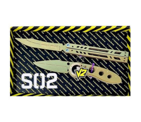 BOX Сувенірні ножі "Метелик LEGACY & Викидуха фліп GOLD"