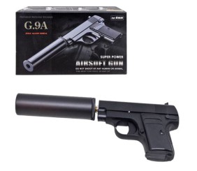 Страйкбольный пистолет Кольта 25 мини с глушителем металл черный на пульках