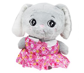 Мʼяка іграшка заєць сірий в рожевому платті