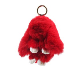 Хутряний брелок "Кролик", червоний (23 см)