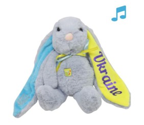 Мʼяка іграшка "Зайка Патріот", музичний, 30 см (сірий)