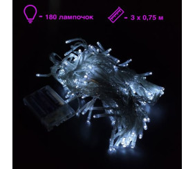 Гірлянда-штора, 300х75 см, 180 лампочок (біле світло)