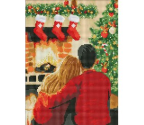 Алмазна мозаїка без підрамника "Удвох біля каміна" 30х40 см
