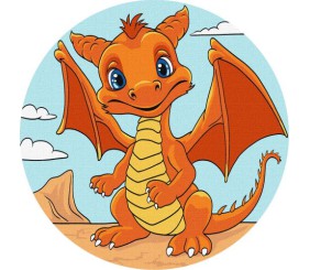 Картина за номерами (кругла) "Помаранчевий дракончик" d19 см ★★