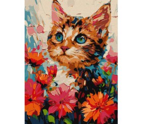 Картина за номерами "Котик у квітах" 30х40 см