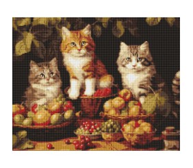 Алмазна мозаїка "Котики і фрукти" 40х50 см