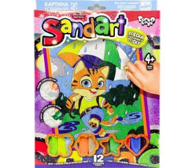 Фреска з кольорового піску "Sandart" рудий котик