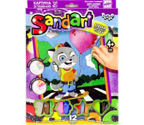 Фреска з кольорового піску "Sandart" сірий котик