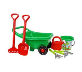 Набір садівника: тачка, лопатка, граблі, відро, лійка, совок, сапка та грабельки