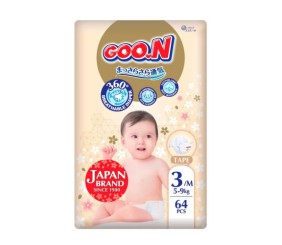 Підгузки Goo.N Premium Soft для дітей (розмір 3(M), 5-9 кг, 64 шт)