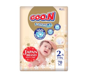 Підгузки Goo.N Premium Soft для дітей (розмір 2(S), 3-6 кг, 70 шт)