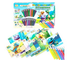 Набір для творчості "Малюй піском: Динозаври", 16 карток, 12 кольорів піску, 2 мольберти, щітка