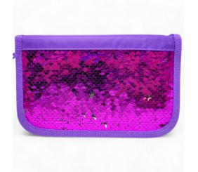 Пенал-книжка з паєтками (3 відділення) фіолетовий