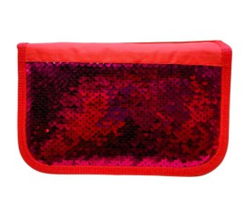 Пенал-книжка з паєтками (3 відділення) червоний