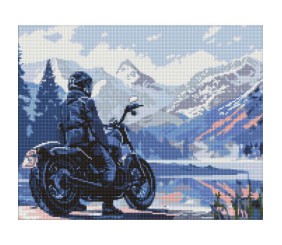 Алмазна мозаїка "Мотоцикліст у горах" 50х40 см