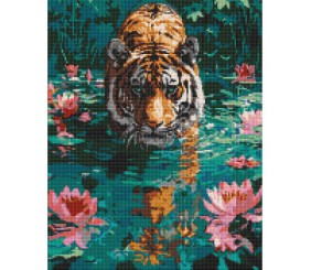 Алмазна мозаїка "Тигр на полюванні" 40х50 см