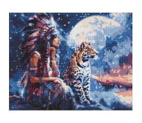 Алмазна мозаїка "Дівчина і леопард" 40х50 см
