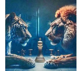 Алмазна мозаїка "Тигр з левом" 30х30 см